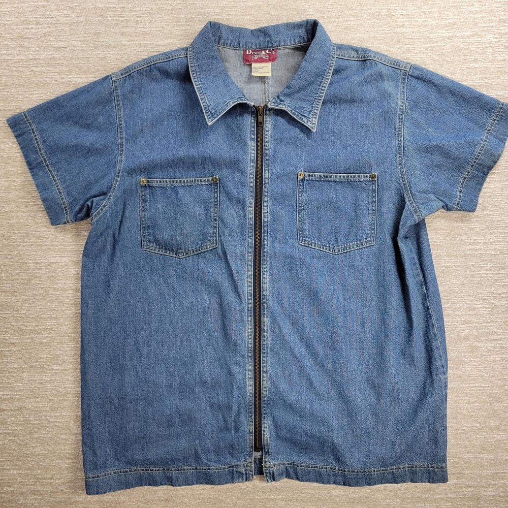 Vintage 70s Denim & Co Denim Shirt Womens 1X Blue Exposed Zip Front Work Chore